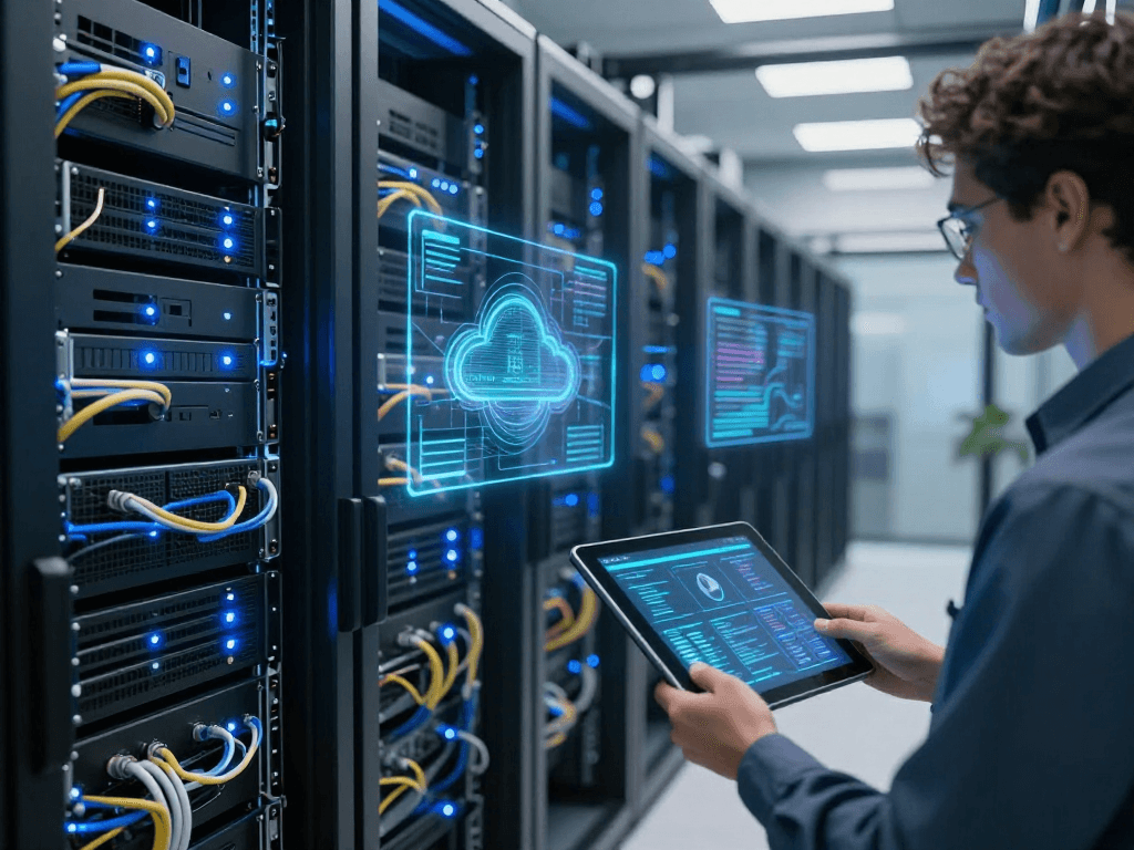"IPTV subscription reseller in a modern tech environment with cloud computing solutions and cybersecurity systems."