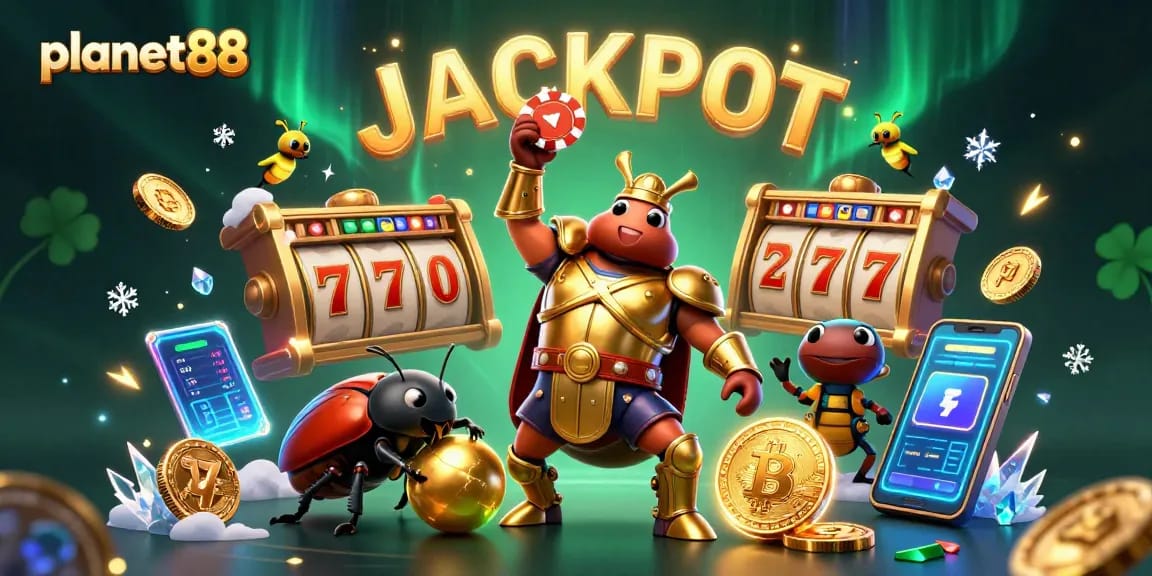 Spin and win with planet88's vibrant jackpot scene featuring thrilling slot games and lucky symbols.