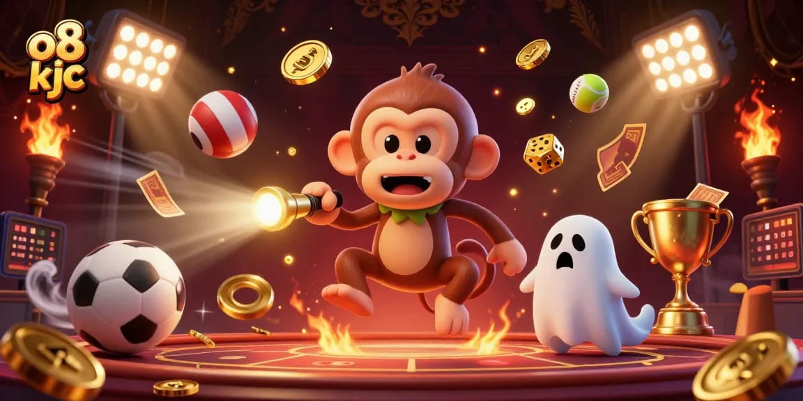Engage with the exciting world of o8 kjc as a mischievous monkey juggles golden casino tokens.