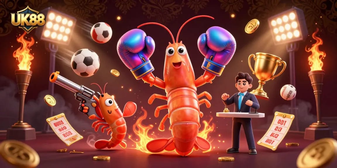 Engage in dynamic sports betting action with UK88 featuring vibrant 3D characters and elements.