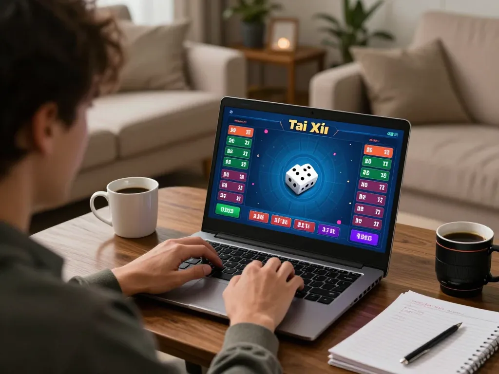 Engaging online Tài Xỉu game session at home, showcasing taixiuonlinego strategy insights and lively player interaction