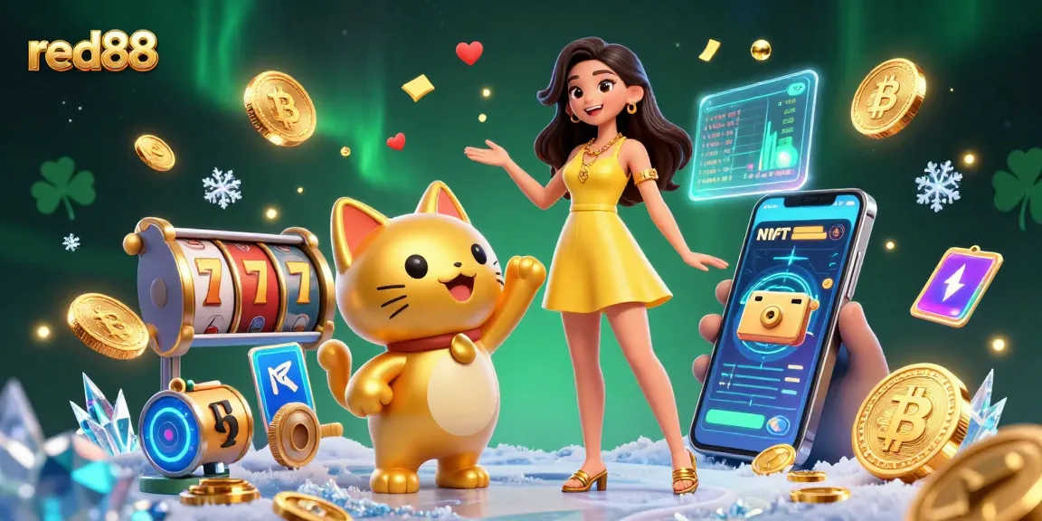 Experience excitement at red88 with a vibrant illustration showcasing casino gaming action and winning moments.