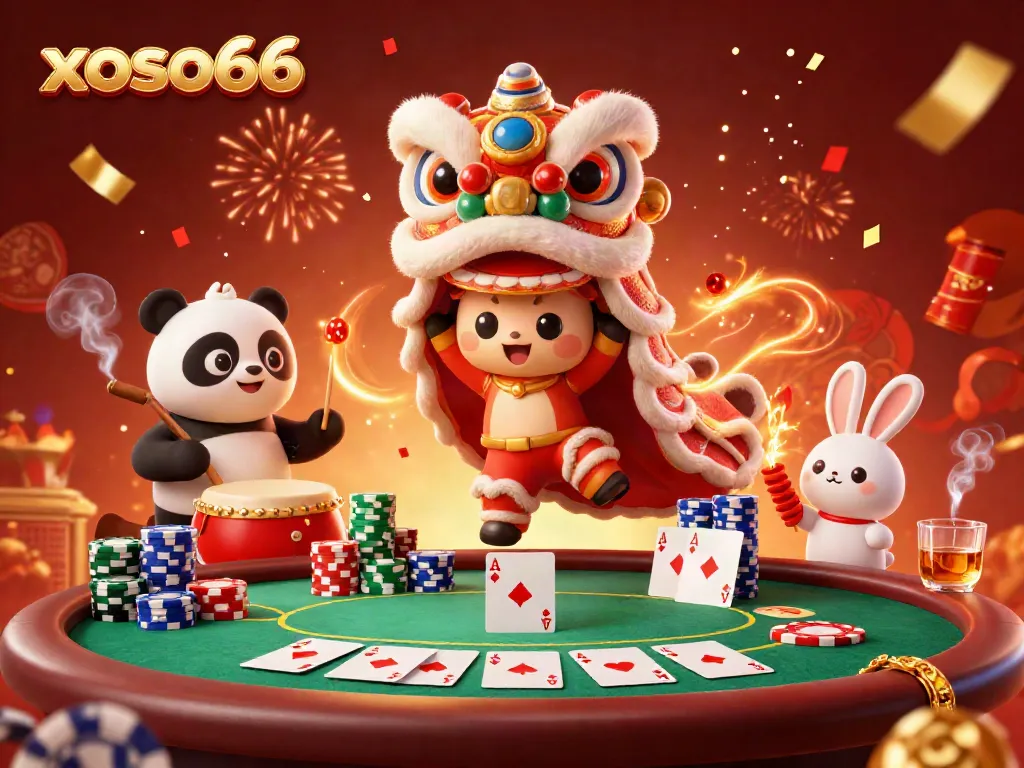 Experience thrilling poker excitement with xoso66's vibrant 3D illustration showcasing a lively casino atmosphere.