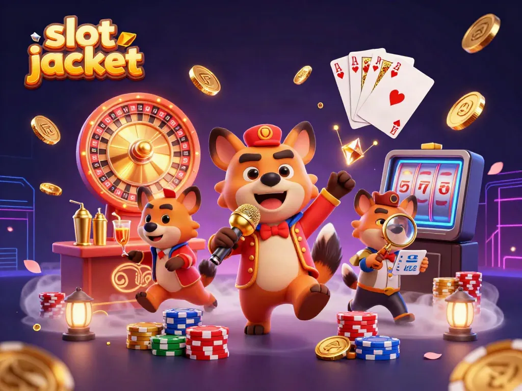 Experience incredible wins at slot jackpot with a lively 3D hyena casino scene featuring comedy, cocktails, and excitement.