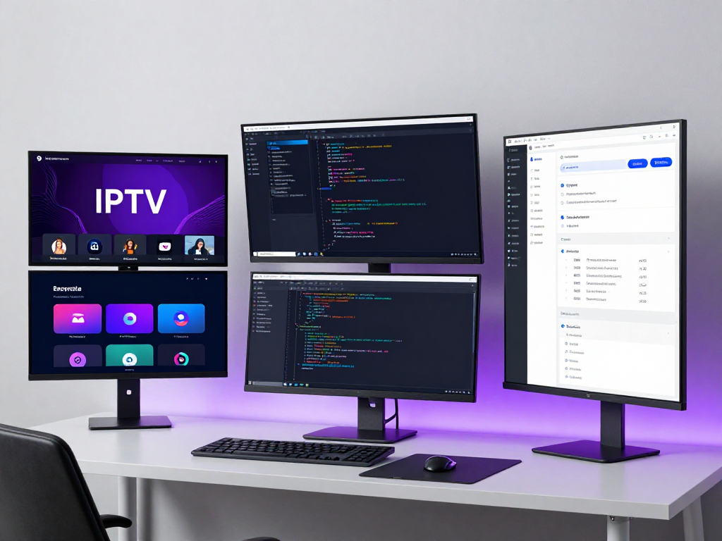 IPTV subscription management software in a tech-rich environment, showcasing advanced cloud infrastructure and analytics.