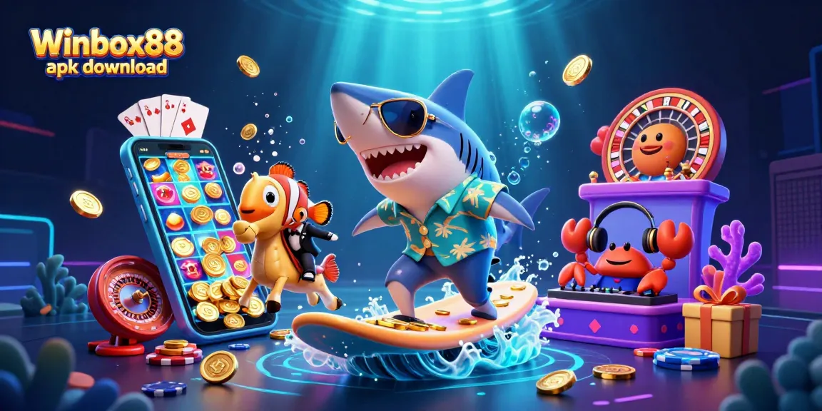 Experience thrill with Winbox88 apk download in a vibrant 3D casino scene, featuring interactive game elements.