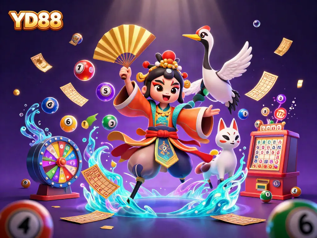 Experience thrilling gaming at YD88 with vibrant characters, spinning wheels, and a lively casino atmosphere.
