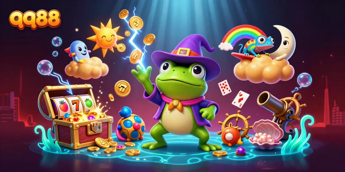 Experience exciting wins with qq88 in a lively casino scene featuring magical elements.