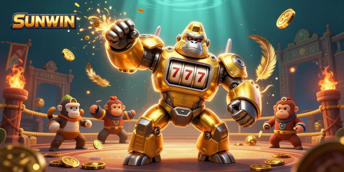Experience excitement at SUNWIN with a dynamic golden gorilla mech and thrilling casino game elements.