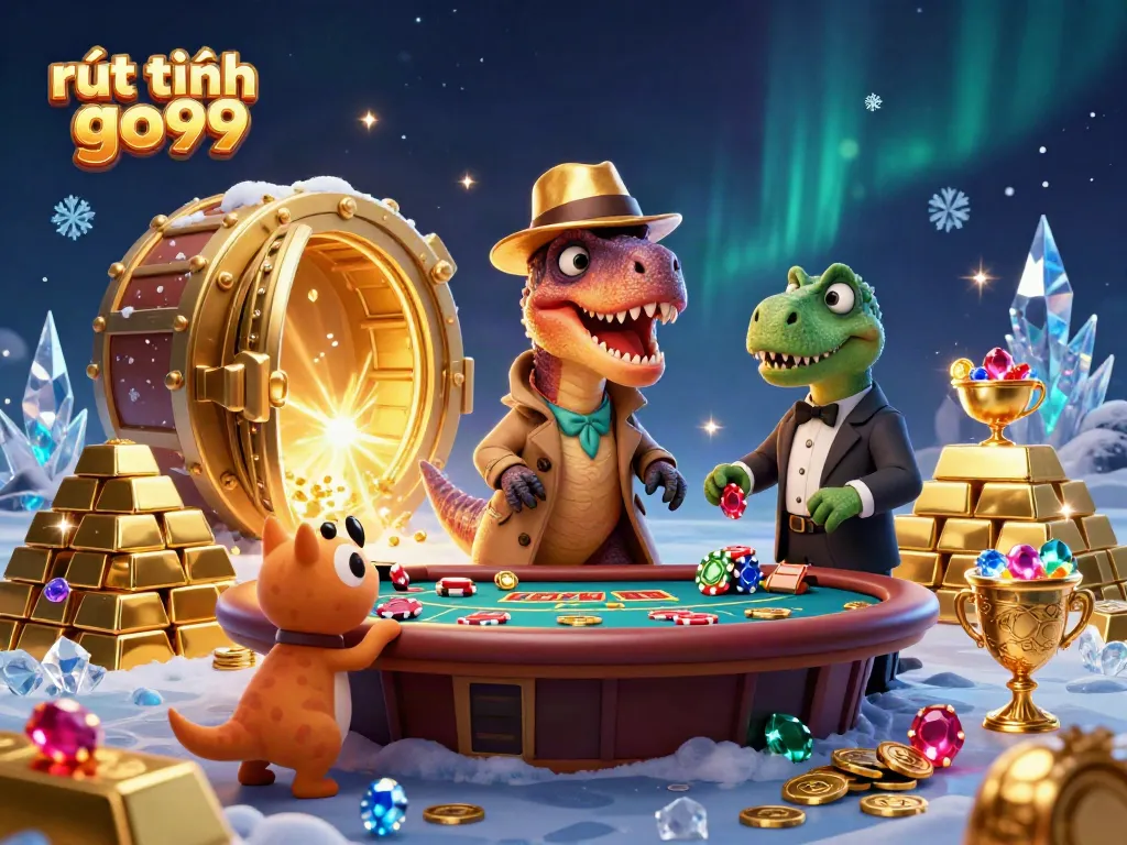 Experience rút tiền go99 with thrilling casino action in a vibrant 3D illustration featuring excitement and treasure.