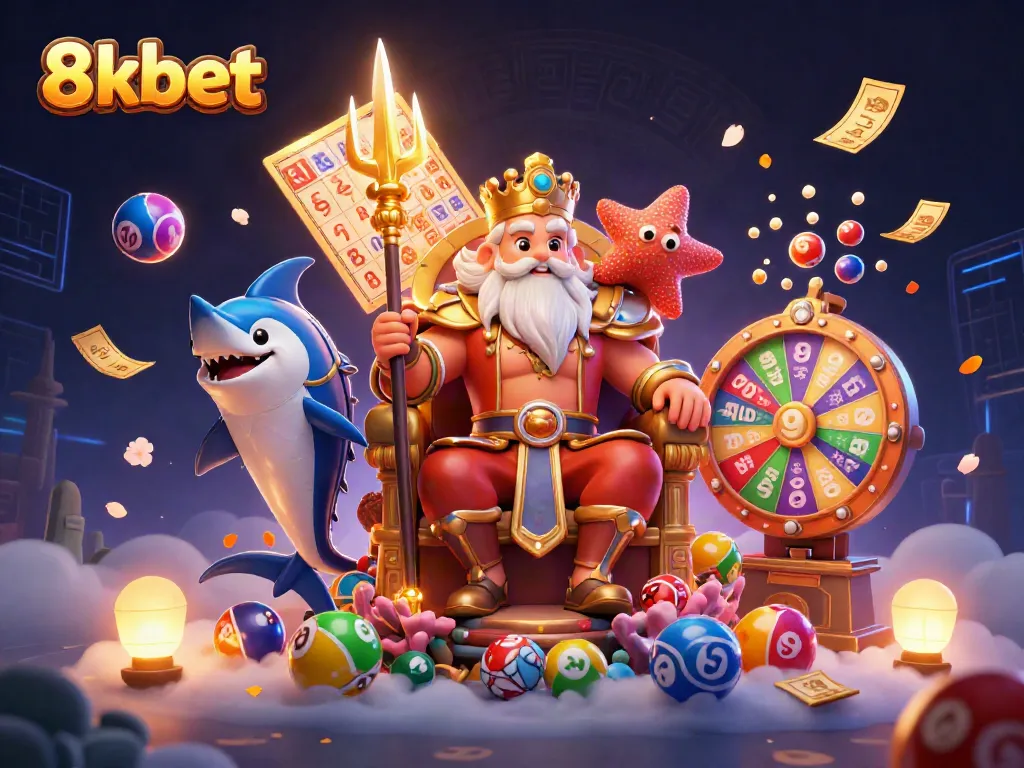 Experience gaming excitement at 8xbet with vibrant lottery balls and a dynamic casino scene.