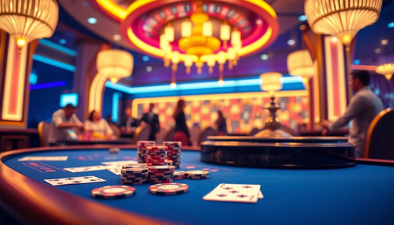 Experience the excitement of gambling at UU88 with a luxurious poker table and chips.