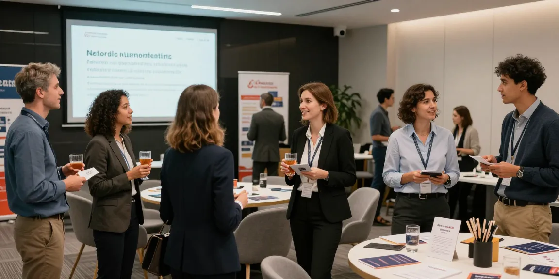 Business Netzwerk Schweiz event with diverse entrepreneurs networking and exchanging ideas in a professional setting.
