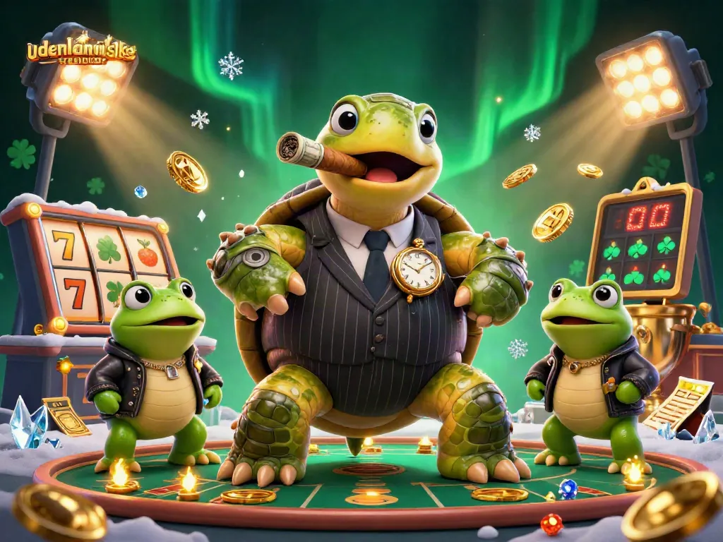 Engage with udenlandske casinoer through this dynamic and colorful 3D illustration showcasing gaming action.