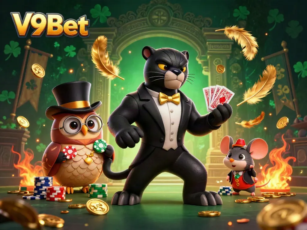 Play exciting card games at V9Bet with our cartoon characters supporting the fun!