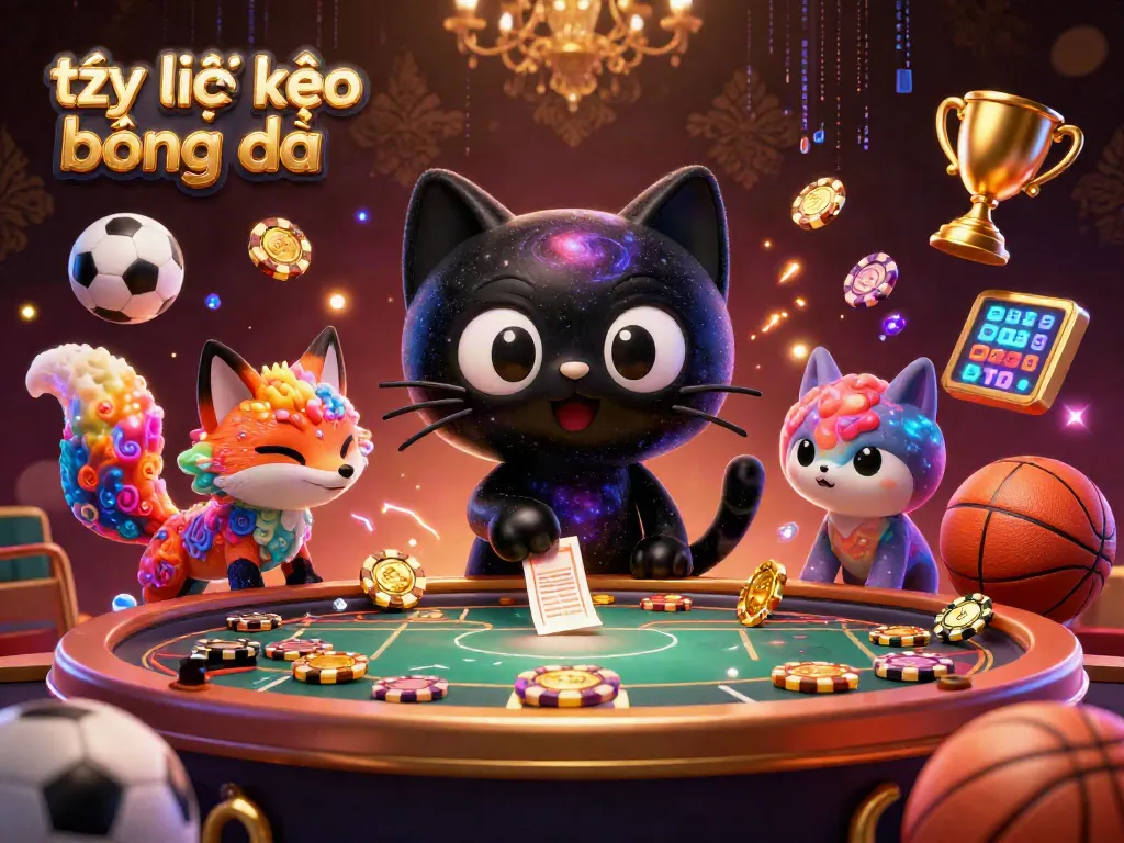 Engage in tỷ lệ kèo bóng đá with a vibrant cosmic sports betting scene featuring dynamic characters and elements.