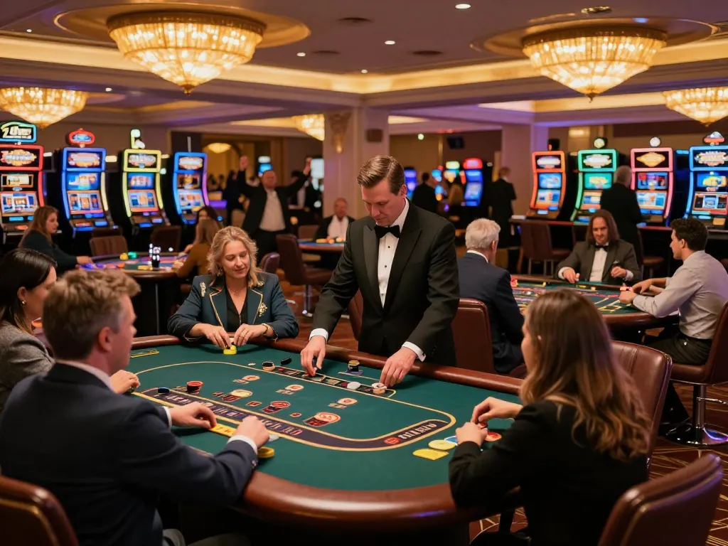 X888 players strategizing at blackjack tables in a luxurious casino atmosphere.