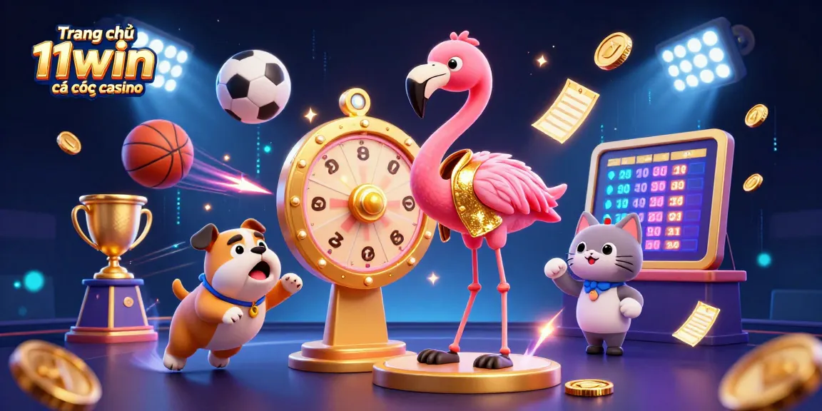 Engage with the thrilling world of Trang chủ 11win cá cược casino through vibrant gambling elements and cartoon characters.