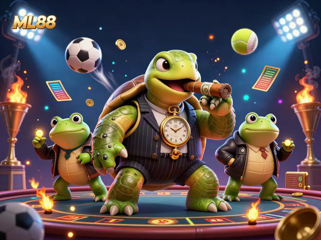 Experience thrilling moments at ML88 with a lively 3D cartoon casino scene filled with rich game elements.