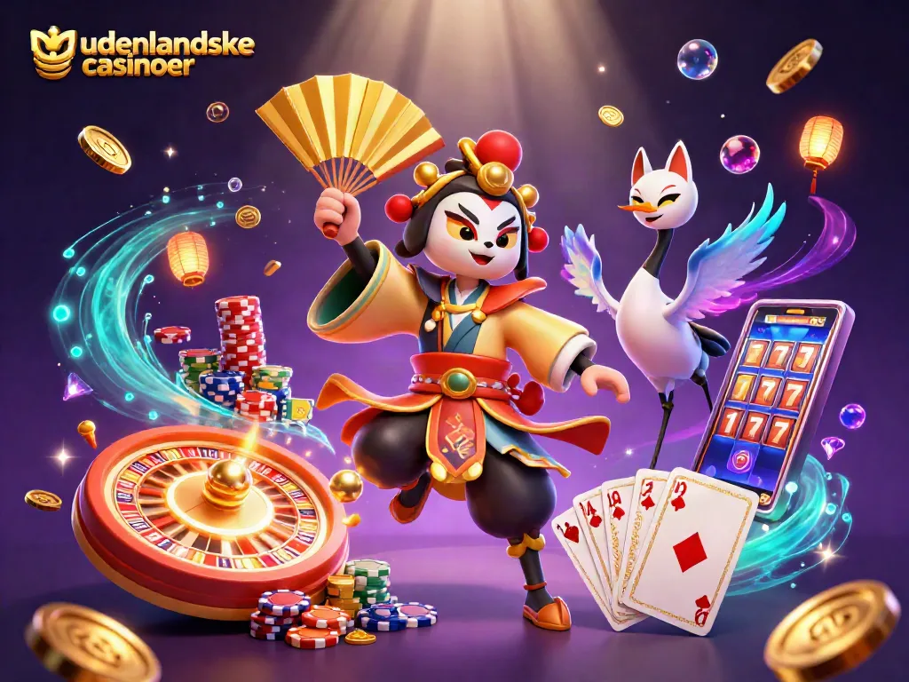 Engage with udenlandske casinoer featuring vibrant characters amidst dynamic casino elements.