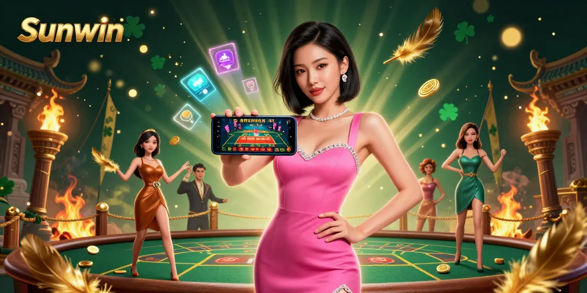Experience live dealer games with Sunwin in an energetic casino scene featuring dynamic elements.