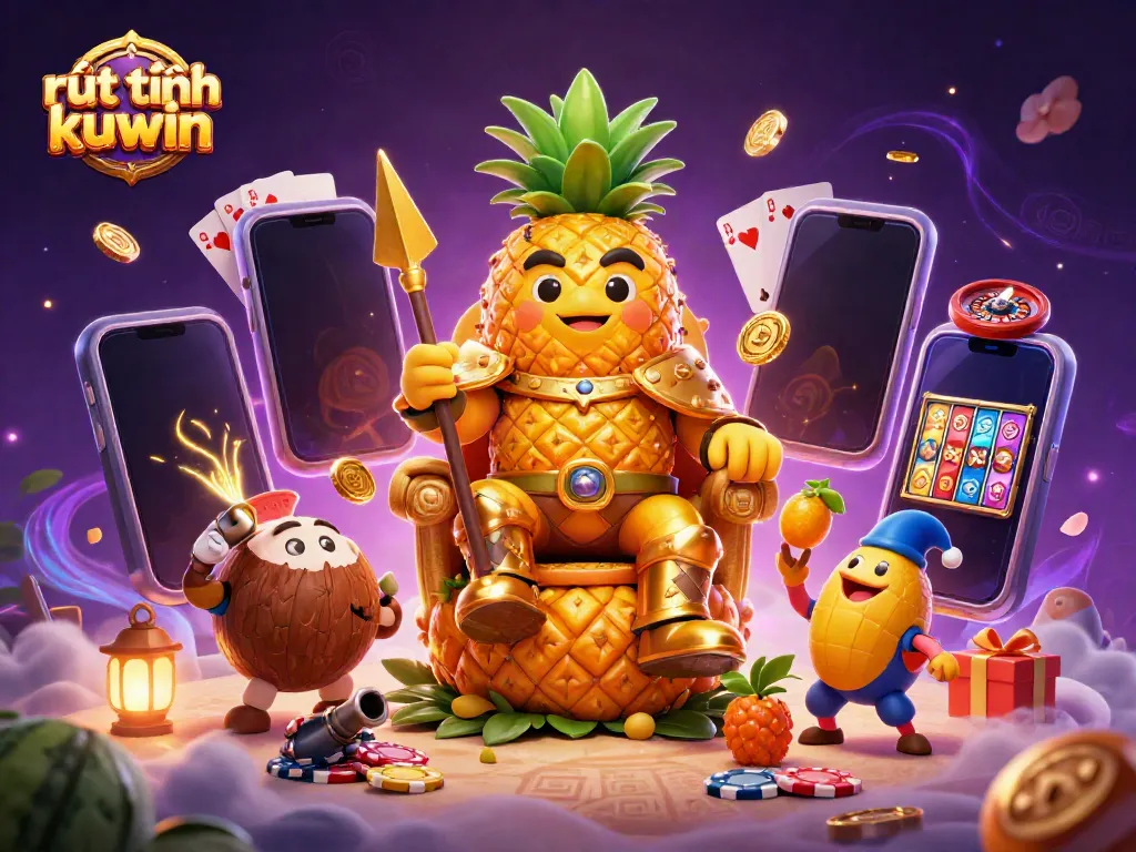 Experience vibrant online gaming with rút tiền kuwin in a tropical beach casino scene.