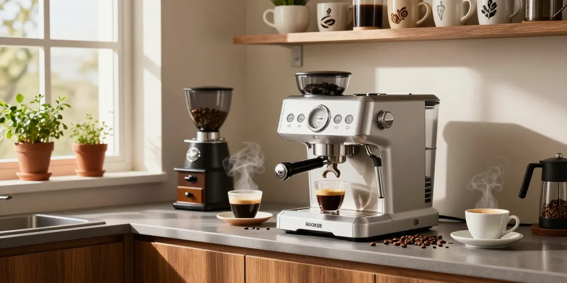ROKOK88 slot login in a stylish home kitchen with a barista brewing coffee using a premium espresso machine.