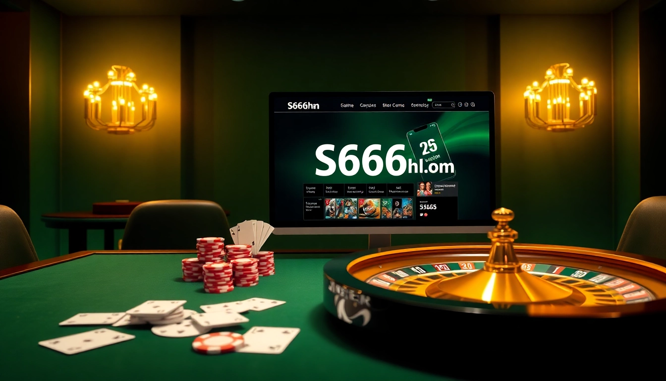 Experience the vibrant online gambling environment at S666hn.com with poker chips and casino settings.
