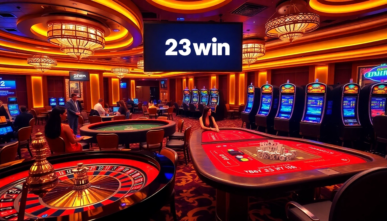 Exciting scene at a luxurious casino featuring 23win online betting interface.