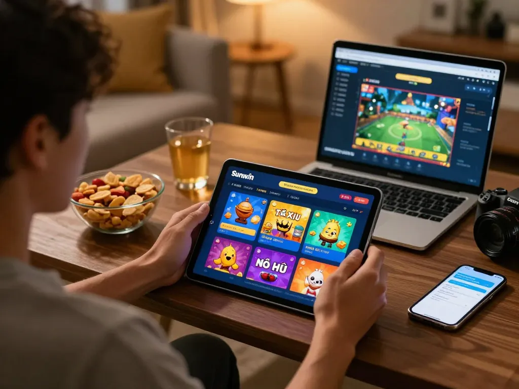 Player immersed in the Sunwin app, enjoying vibrant online gaming experience.