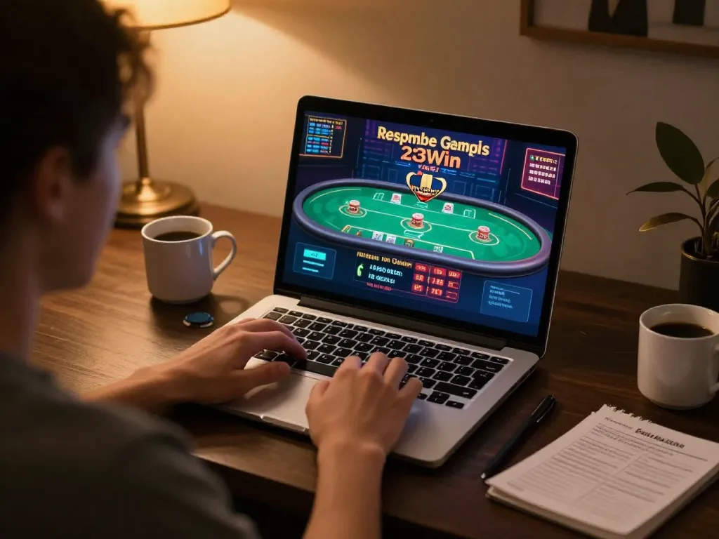 Player enjoying a live casino experience on 23Win, showcasing a smartphone and strategy notes for enhanced gameplay