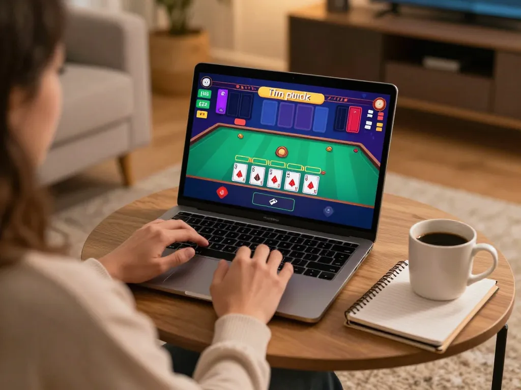 MAY88 user engaging in a live blackjack game online while enjoying a comfortable home setting