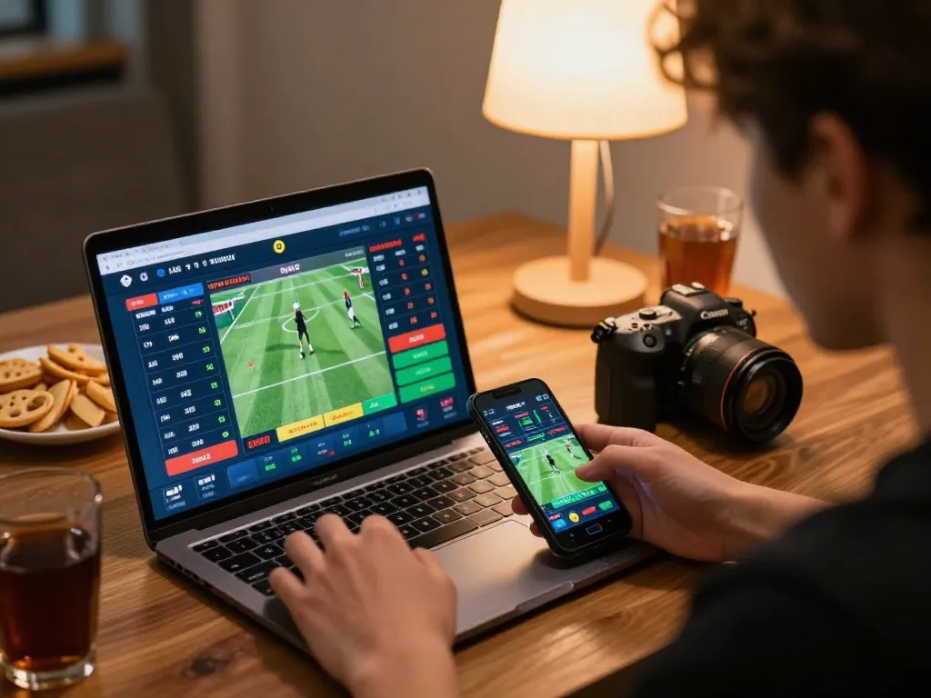 Engaging betting action on Five88 platform in a cozy home setting, featuring live odds and ticket options.
