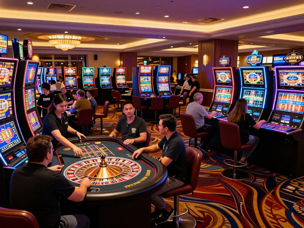 Alo88 players enjoying an exciting casino experience with vibrant slot machines and dynamic gameplay.