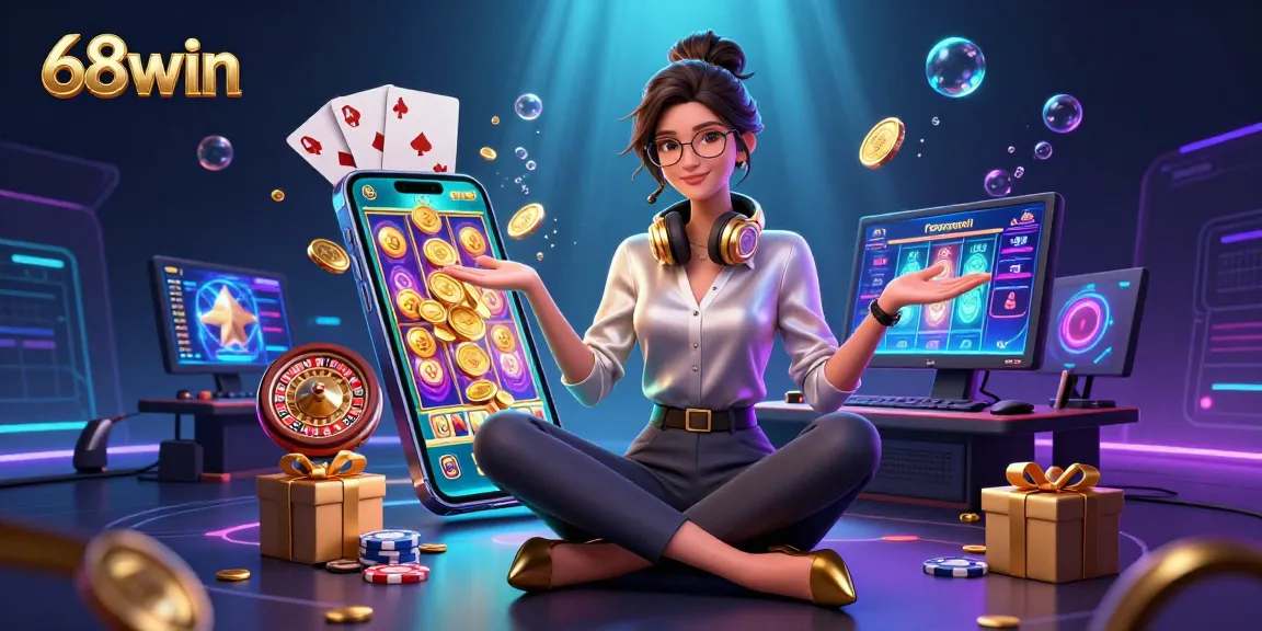 Experience thrilling gameplay with 68win's vibrant casino scene showcasing dynamic slot games and golden rewards.