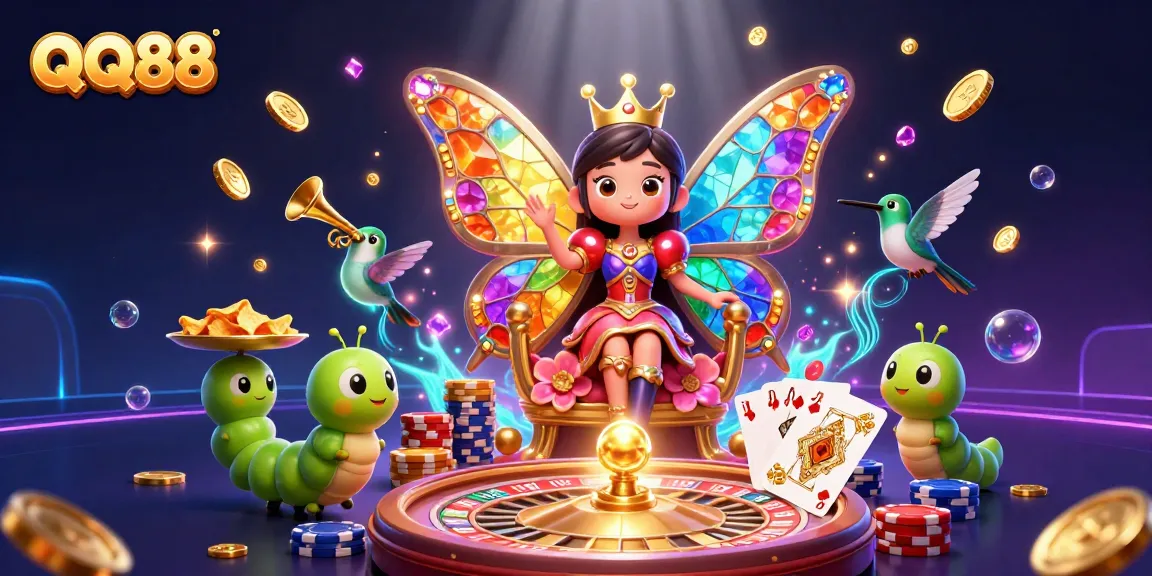 Engage with QQ88's vibrant fantasy casino world filled with colorful elements for thrilling gameplay.