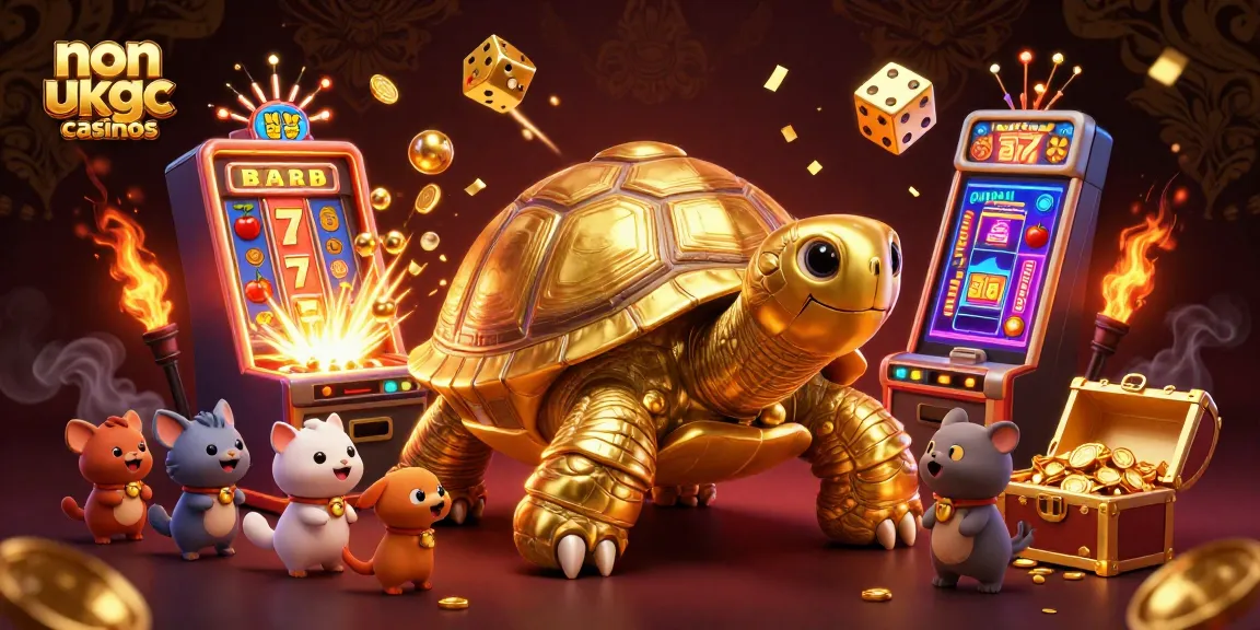 Play thrilling non ukgc casinos with a golden tortoise pinball machine and jackpot excitement.