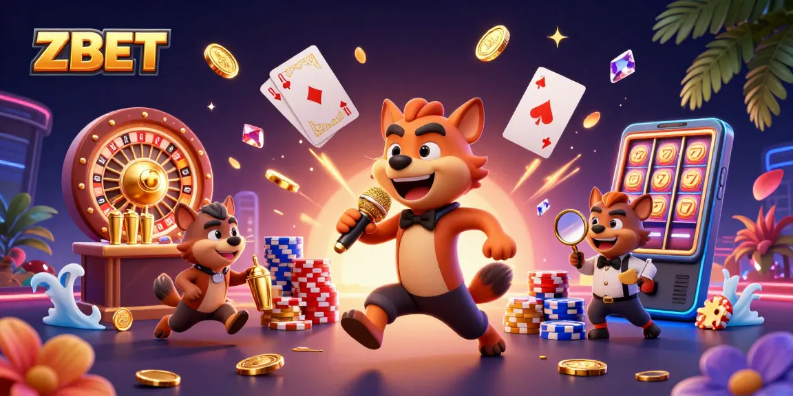 ZBET promotes excitement in online gaming with a lively casino scene featuring 3D hyenas.