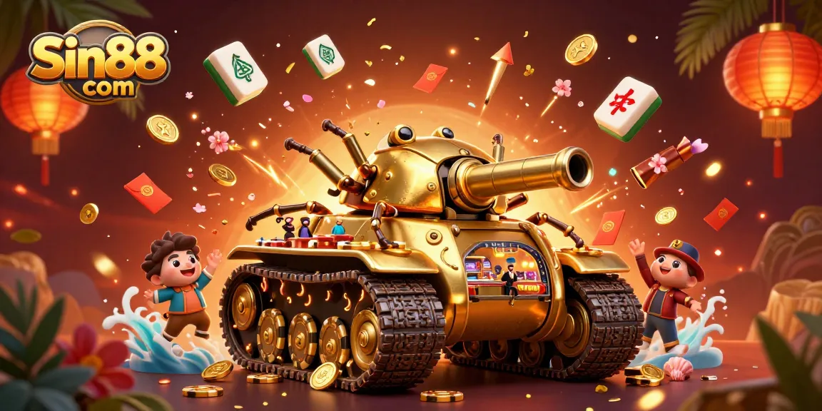 Experience thrilling gameplay at Sin88 com inside a golden beetle tank casino, bursting with festive elements.