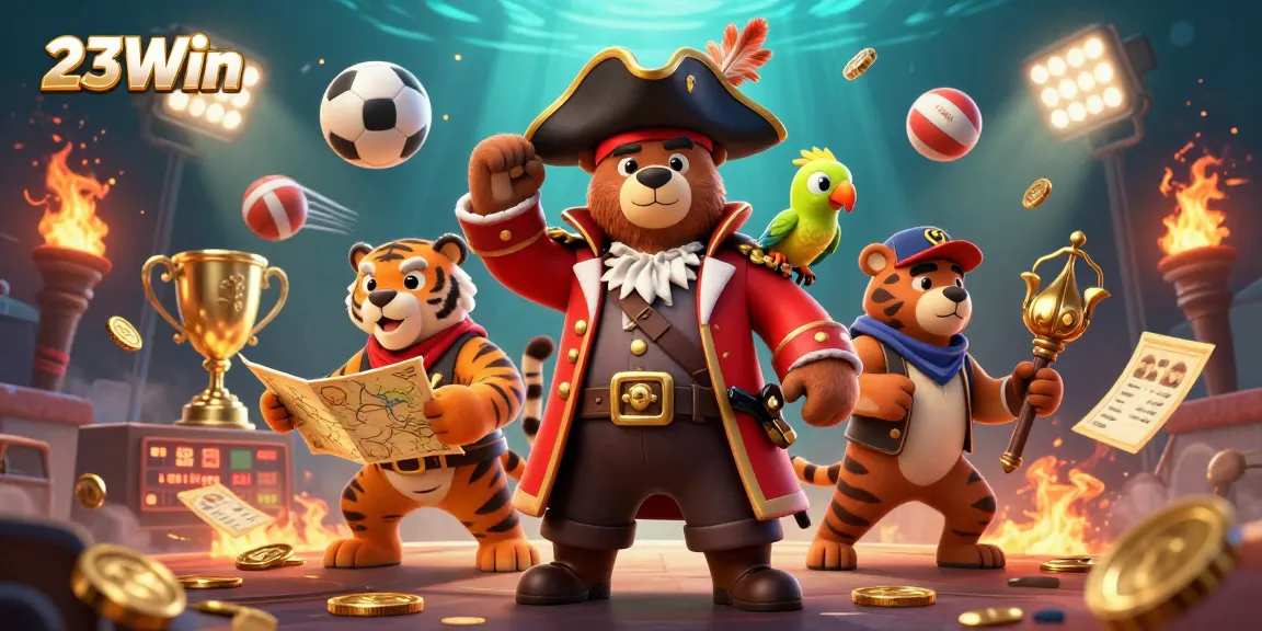 Experience thrilling gameplay at 23Win with vibrant casino characters and dynamic sports betting elements.