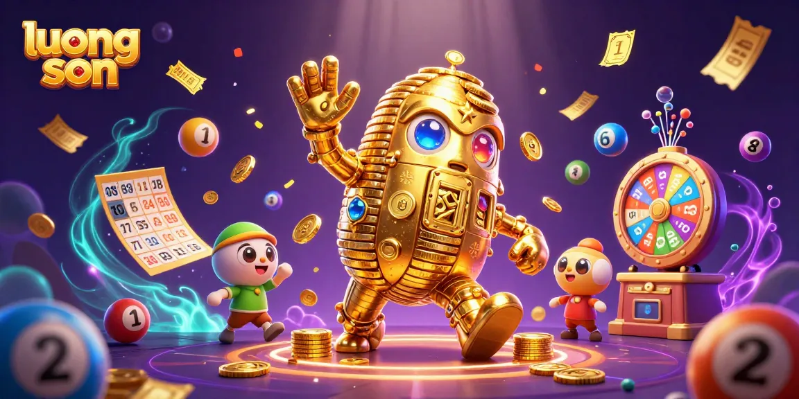 Experience the excitement of luong son with vibrant lottery balls, spinning wheels, and golden golems.