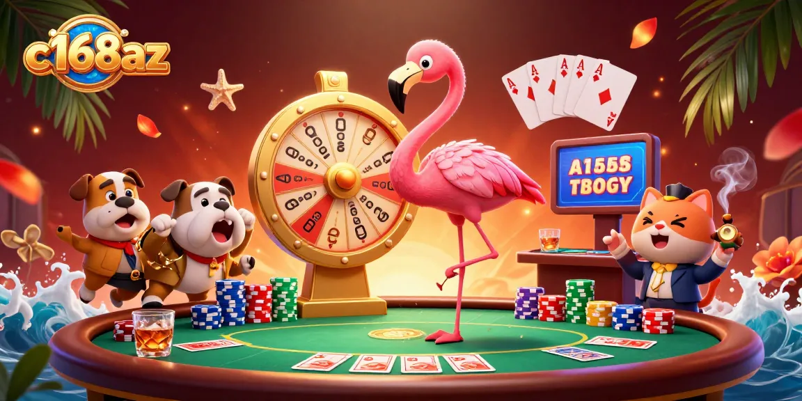 Spin the prize wheel at c168az and win big with colorful poker elements in this lively 3D casino scene.